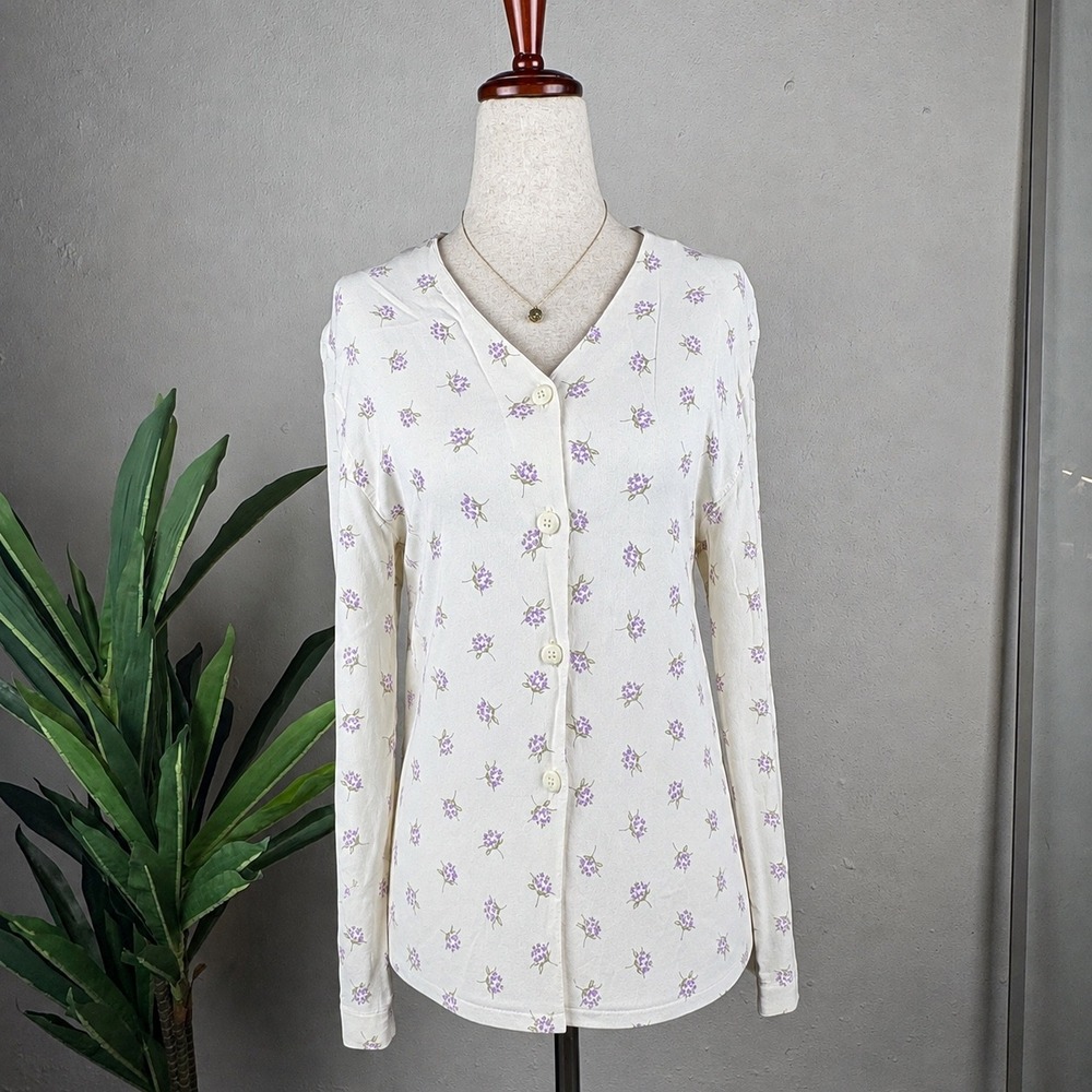 Vintage 90s Cottagecore Floral Crinkle Jones New York Button Up Top Women 10